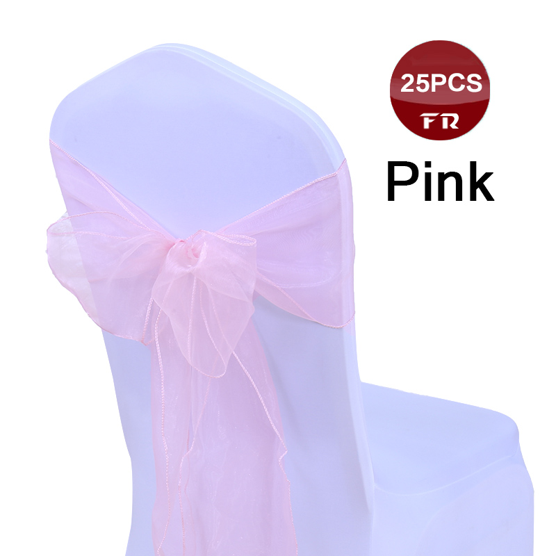 25pc farverige organza sløjfer vævet tyl rulle bryllupsfest dekoration bordløber organza gaze stol sashes sløjfe: Lyserød