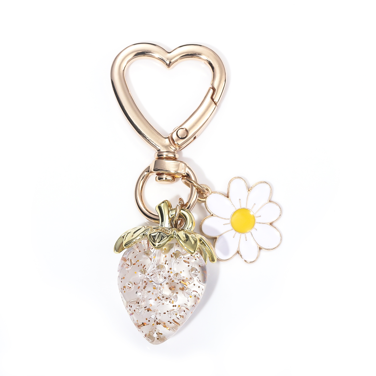 Cute Strawberry Bag Pendant Keychain Kawaii Heart Flower Daisy Key Chain for Women Girs Bag Purse Pendant Accessories: Yellow