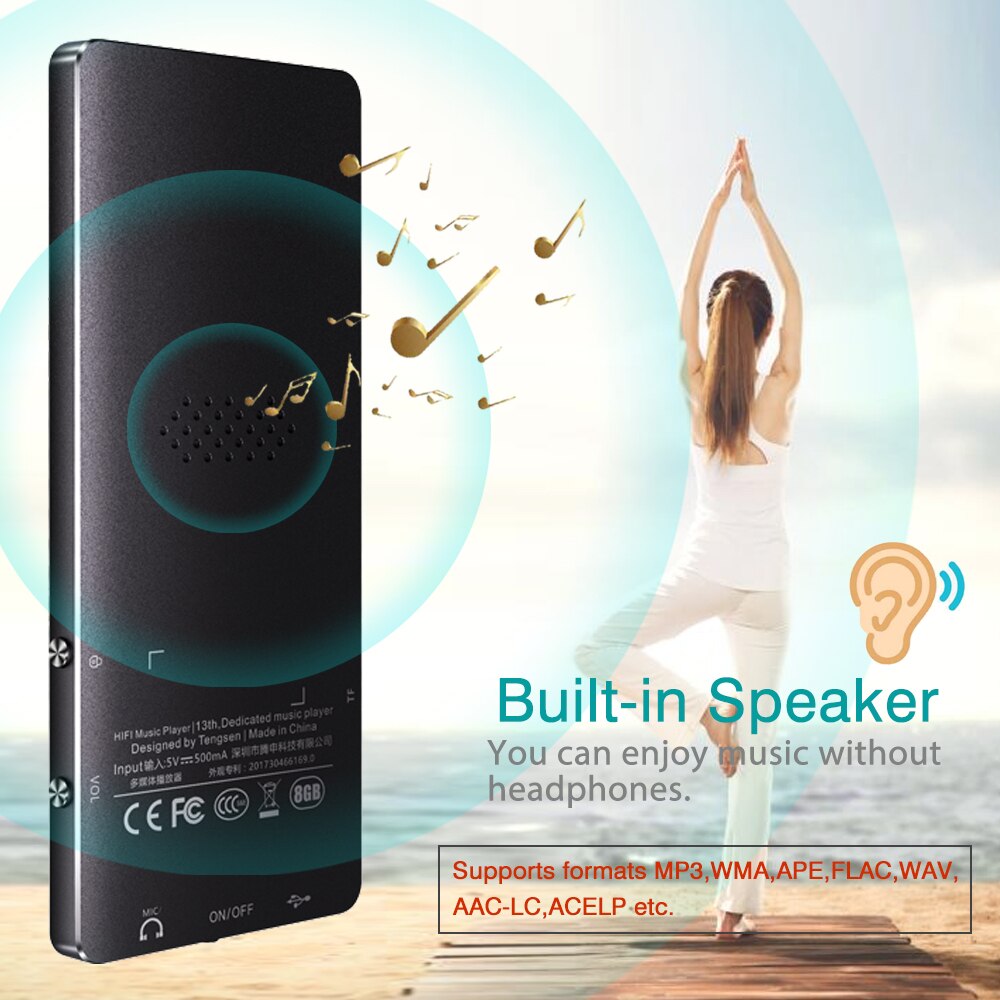 ICEICE MP3 Player with Bluetooth Touch Keys Built-in Speaker 8GB 16GB 32GB 40GB HiFi Portable Walkman Radio FM Recording MP 3