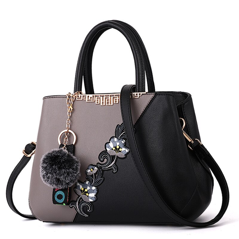 Embroidered Messenger Bags Women Leather Handbags Bags for Women Ladies Hand Bag Female bag: grey 2