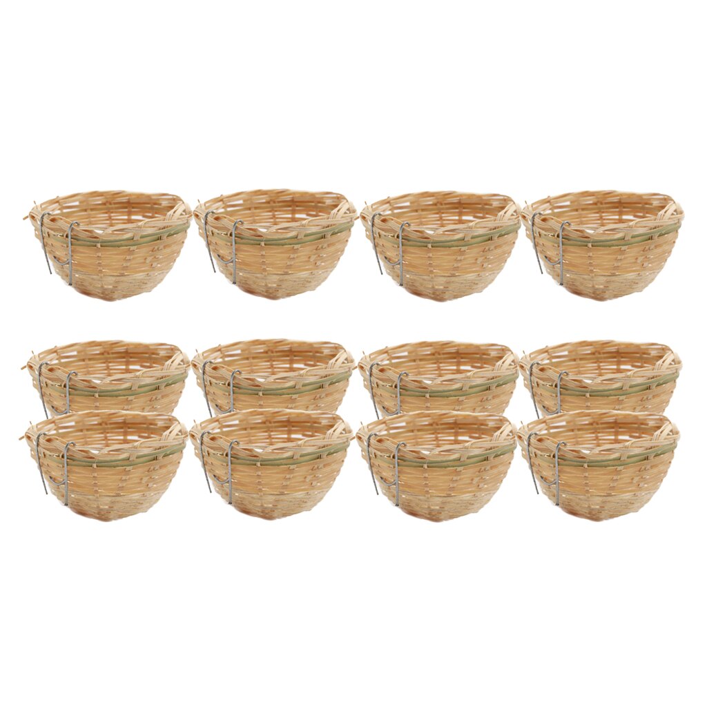 12pcs Bird Nest Pan Woven Bamboo Wicker Finch Canary House Bedding Nesting Cages