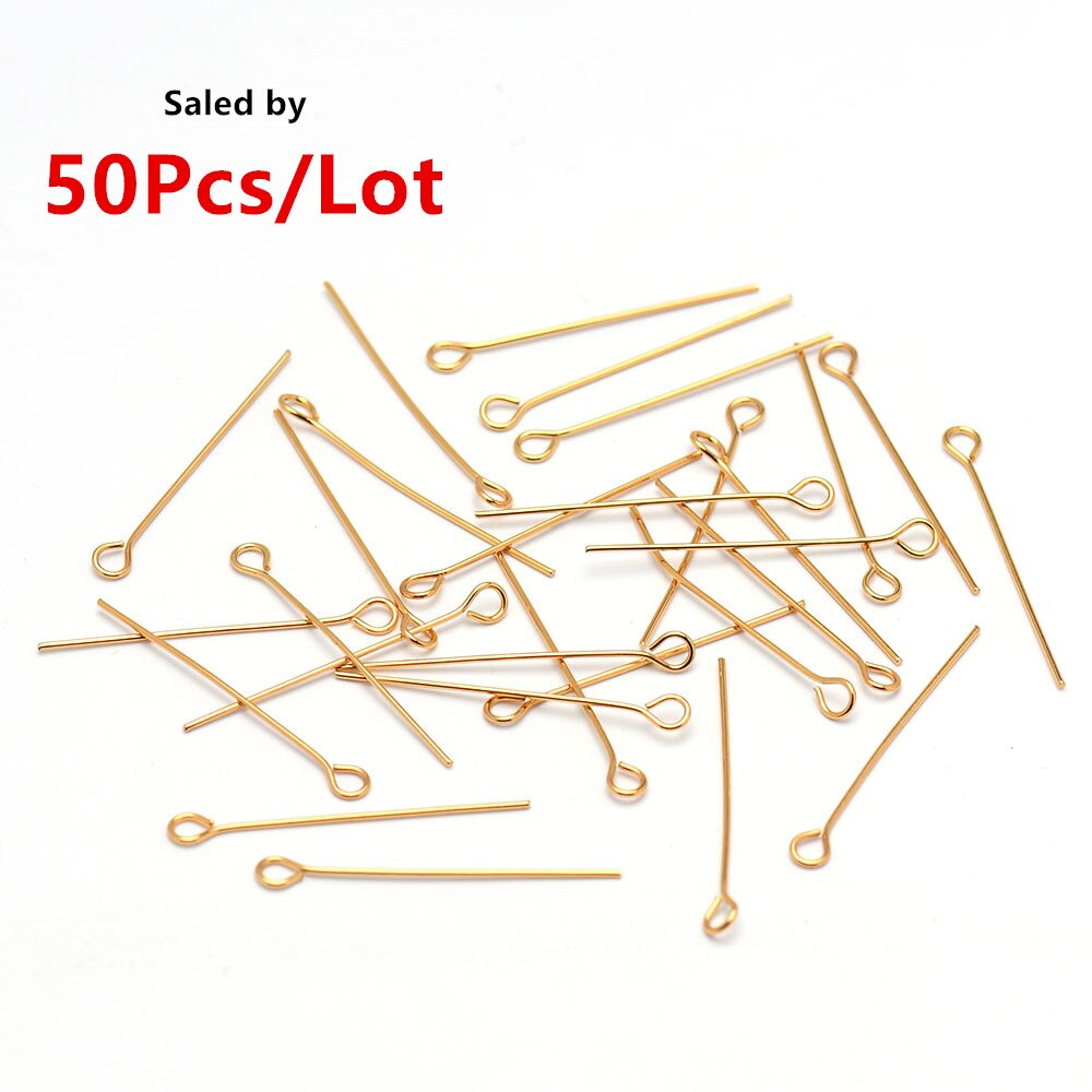 50-100pcs 23 Gauge 304 Stainless Steel Open Eyepins 20-70mm for DIY Jewelry Making: 50Pcs gold plated / 0.6mm x 30mm