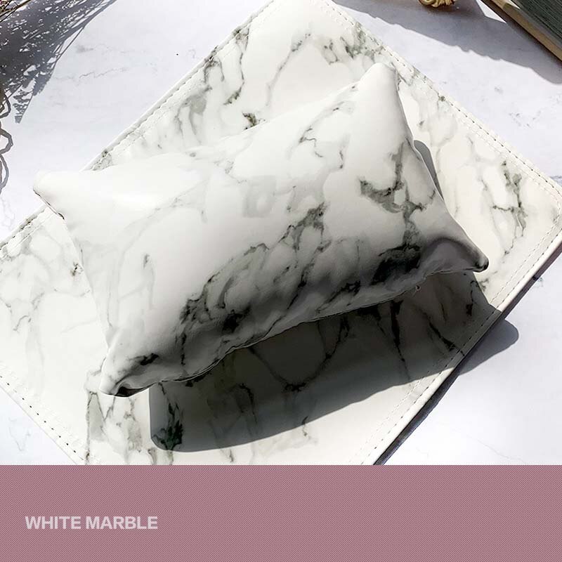 Nail art håndpude pude neglelak holder blødt pu læder sammenfoldelig svamp armlæn marmorering salon manicure tilbehør: Hvid