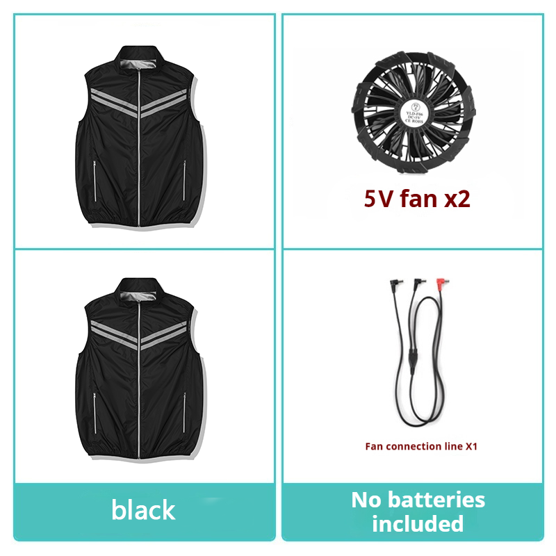 Zomerse koelventilator, airconditioningpak, slim fit, unisex, multi-pocket, casual, modieus, intelligent, koelvest, werkkleding: Xxxl / Zwart