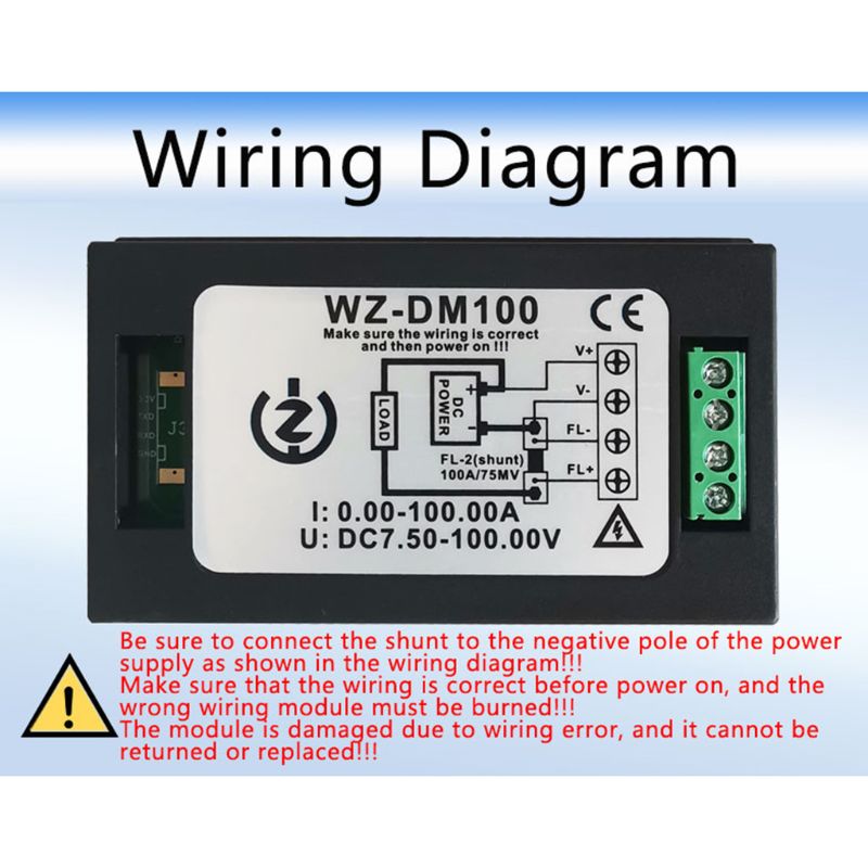 DC 100A 10kW Digital Wattmeter Power Panel Meter Monitor Power Energy Voltmeter