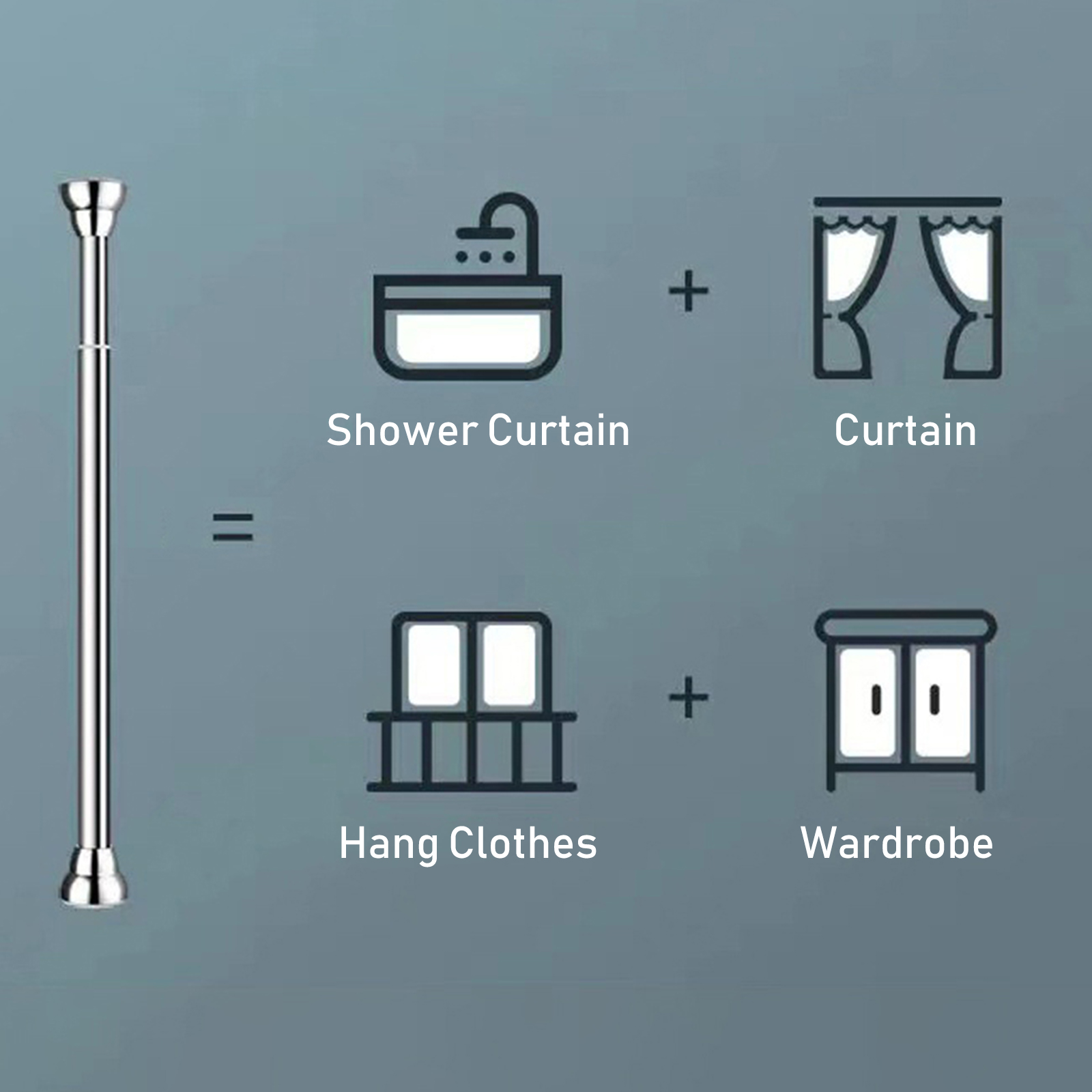 Non-Slip Spring Tension Curtain Rod Expandable Curtain Rod No Drilling Bath Closet Hanging Pole for Windows Shower Bathroom