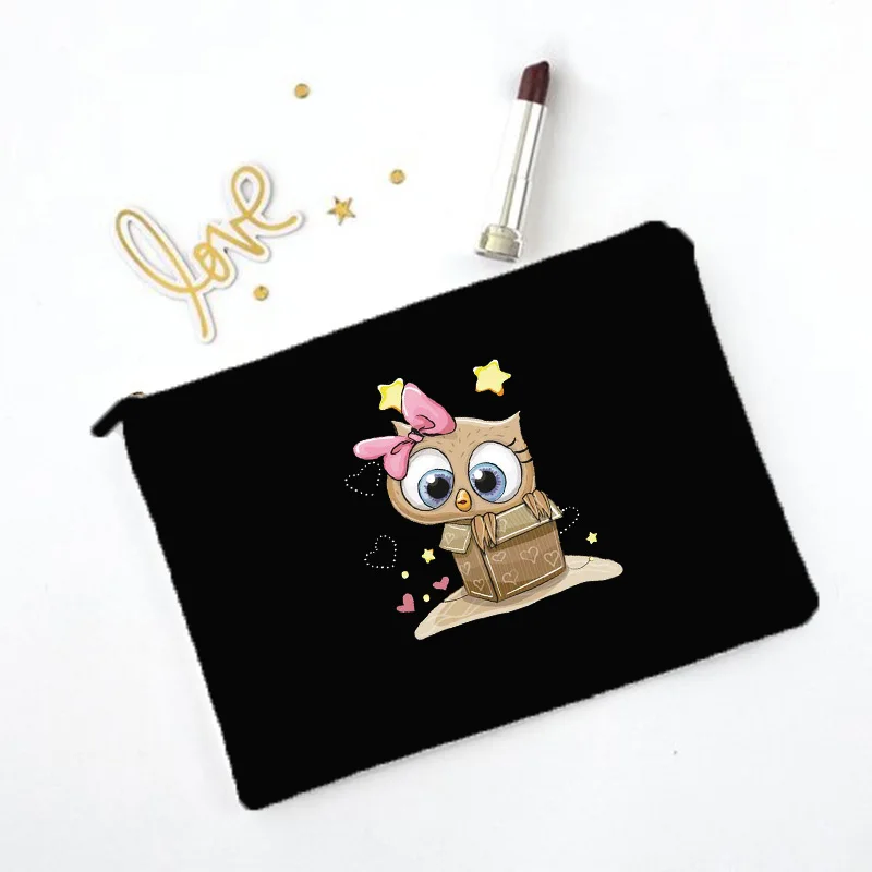Sac de maquillage imprimé hibou de dessin animé, nécessaire de voyage, pochette de rangement de toilette pour femmes, sacs à cosmétiques en toile à fermeture éclair, meilleur: Nu