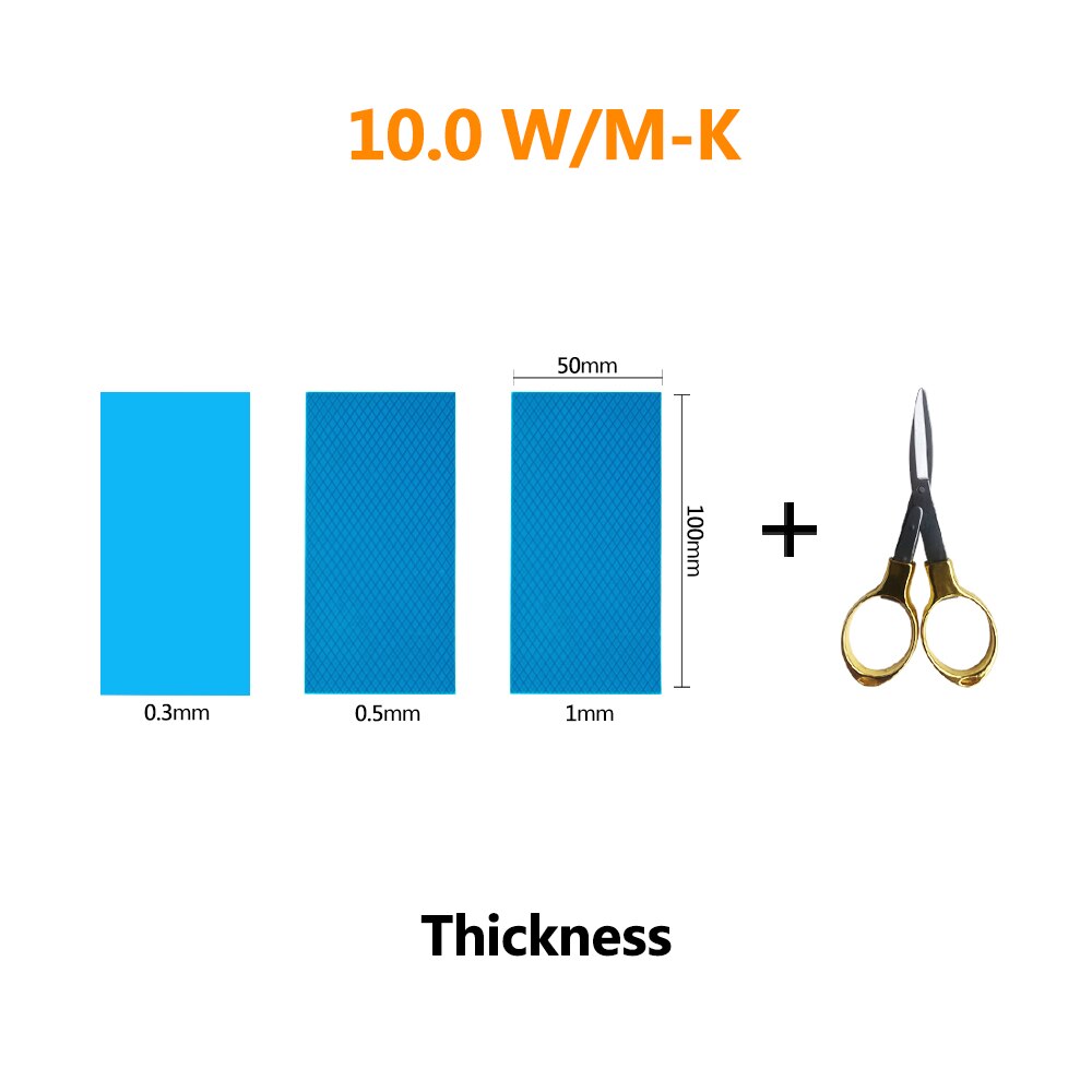 Computer GPU CPU Heatsink Cooling Conductive Silicone Thermal Pad 3Pcs 100mm*50mm Thickness 0.3/0.5/1mm conductivity 6/10W/M-K: 3pcsx10.0Wxscissors