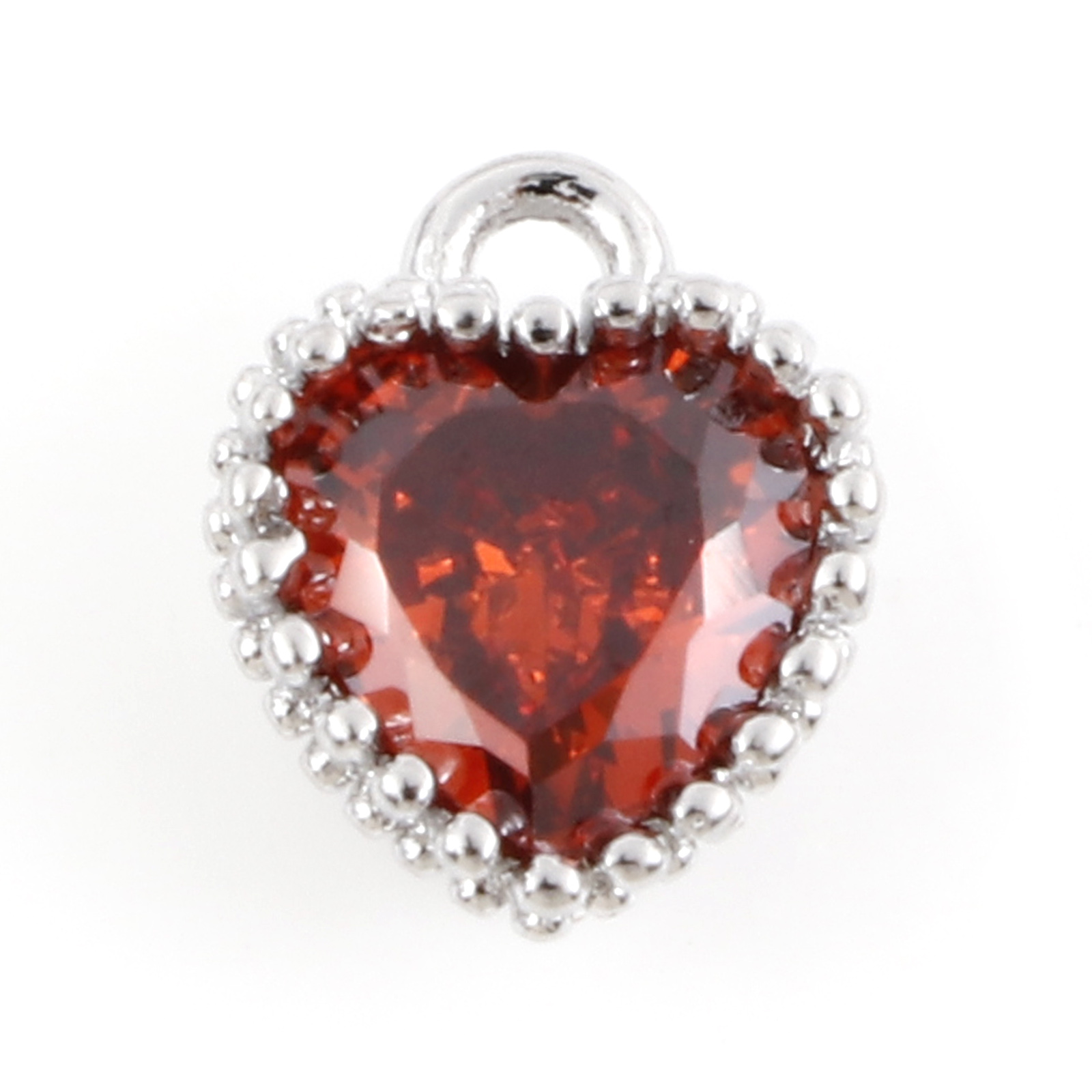Abalorios de piedra de nacimiento de 2 piezas, 12 colores, corazón, Color plateado, colgantes para collar, pulsera, fabricación de joyas, cuentas de diamantes de imitación Diy, 8x6,5mm: Marrón