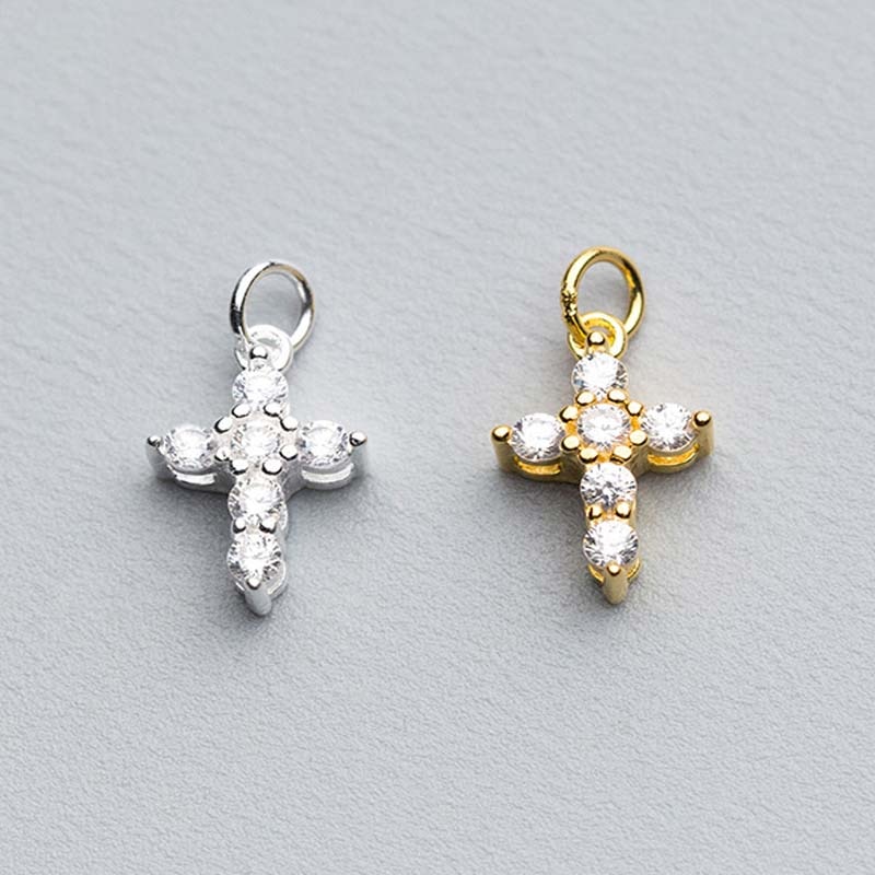 925 Sterling Silver Cross Charm Pendant With AAA Zircon Women Men Decoration Bracelets Earrings DIY Jewelry Making Accessories