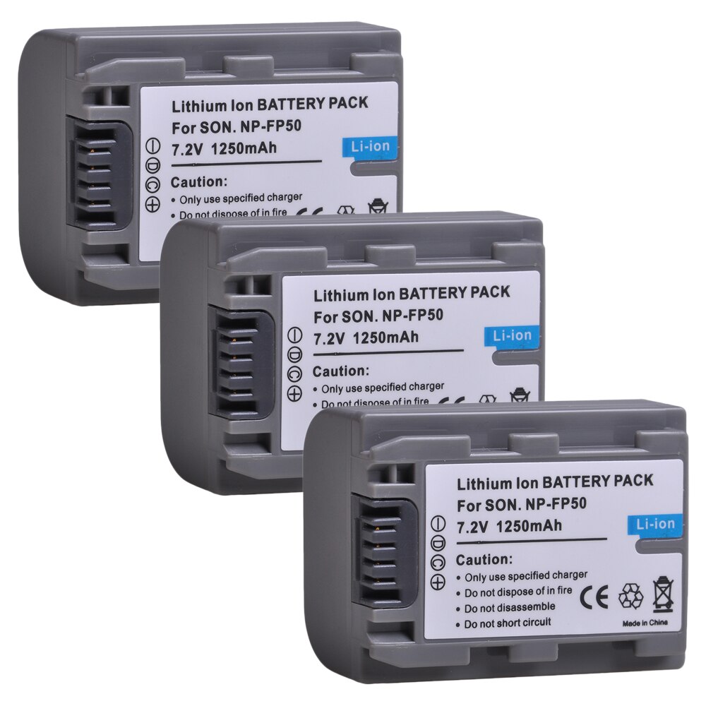 2Pcs 1250mAh NP-FP50 NP FP50 Battery for Sony NP-FP30 NP-FP60 NP-FP70 NP-FP71 NP-FP90 NP-FP91, DCR-SX40 SX40R SX41 HDR-CX105: 3x Battery