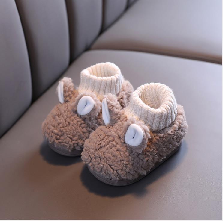 Baby Winter Warme Vlies Booties, Anti-Unterhose Weiche Sohle Kleinkind Hausschuhe mit Ebene Ohren Gemütliche Socken: Kakifarbig / 17