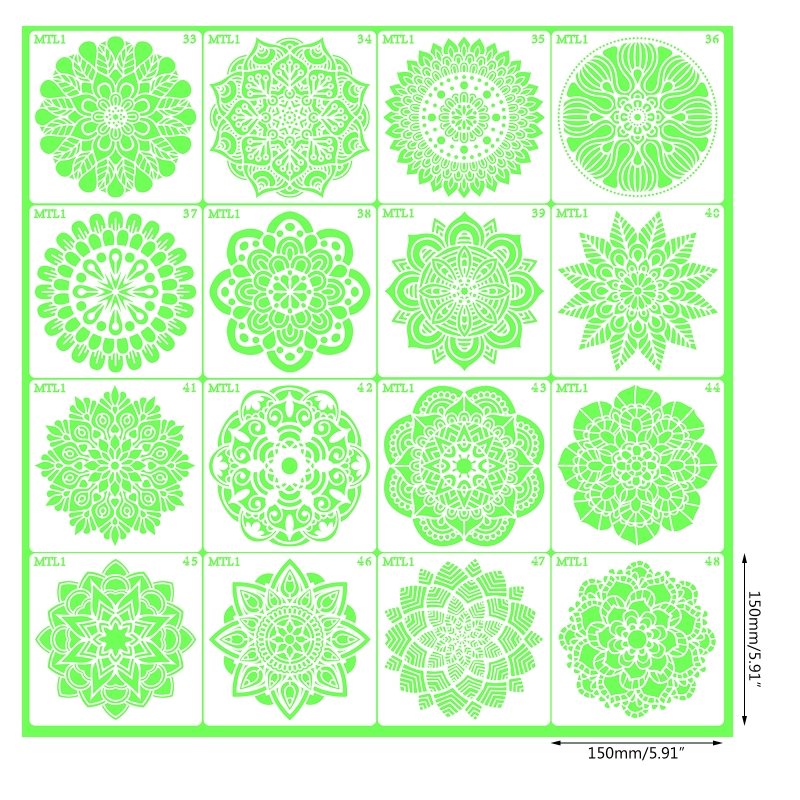 Plantillas de Mandala para pintar, 15x15cm, DIY, para dibujo, álbum de recortes, plantilla de pared, para azulejos de suelo de madera, plantilla de Arte de tela, 16 unids/set por juego: 5CC902025