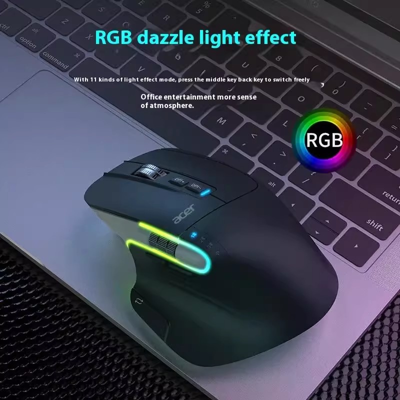 Acer Omr225 Gamer-Maus, 3-Modus, kabellose Bluetooth-Maus, Dual Scroll, ergonomische Maus, individuelle Programmierung, Gaming-Mäuse, Büromaus