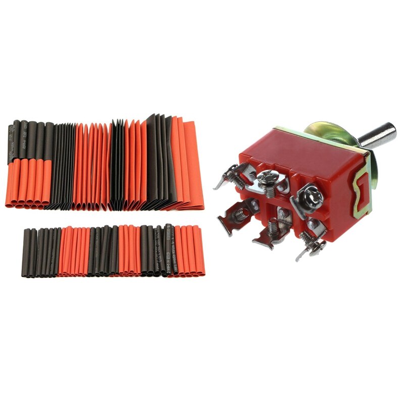 1X AC 250V 15A Latching 3 Way On-Off-On Single Pole Double Throw Toggle Switch &amp; 127PCS 2:1 Heat Shrink Tubing