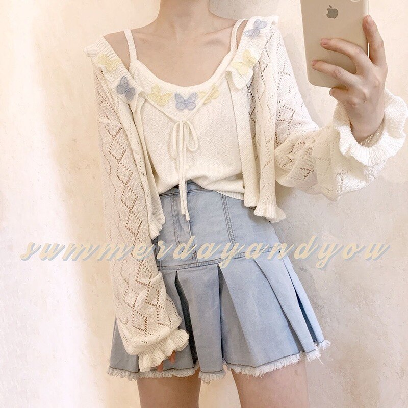 Chaquetas básicas de punto para mujer, prendas de vestir a prueba de sol, dulces, Retro, con cordones, estilo japonés, holgadas, que combinan con todo, de manga larga para estudiantes