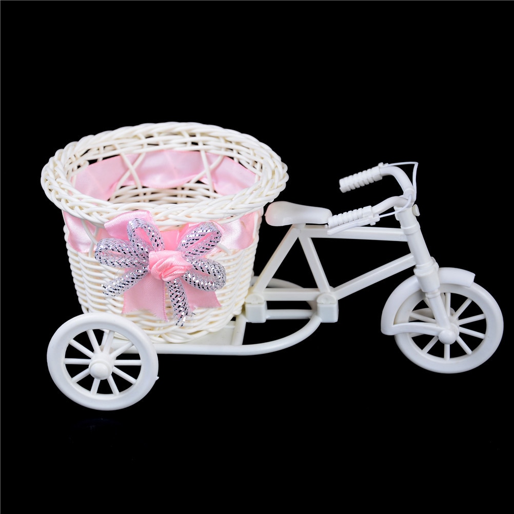 1Pc Tricycle Bike Organizer Flower Basket Pot Rattan Bicycle Storage Basket Float Vase Plant Stand Holder