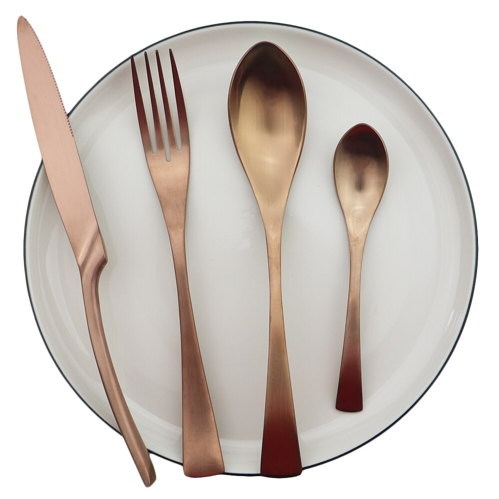 Roséguld bestickset metall återanvändbart bestick restaurang knivgaffel sked servisset 304 köksservis i rostfritt stål: 4 st b