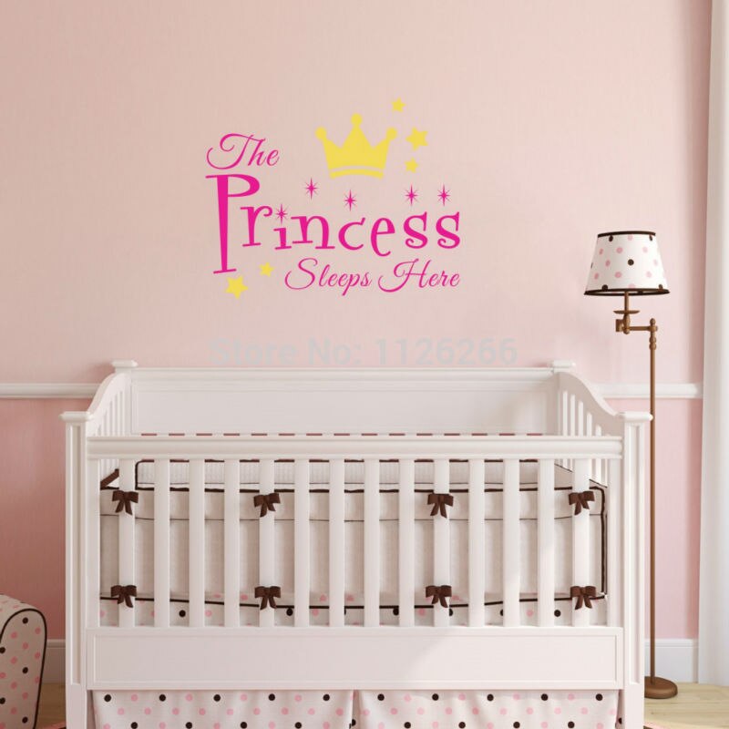 Søde citater prinsen og prinsessen sover her wallstickers diy stjerner sød krone børneværelse dekoration drenge piger