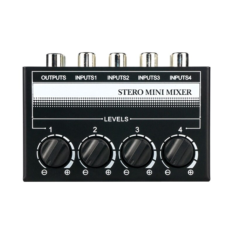 4 Channel Stereo Audio Mixer Support RCA Input and Output Mini Passive Stereo Mixer with Separate Volume Controls
