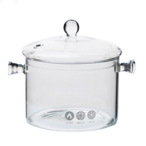 Household Transparent Glass Soup Pot Kitchen Heat-resistant Porridge Pot Home Glass Bowl Kitchen Cooking Tools: Two Ears / Diameter 15cm