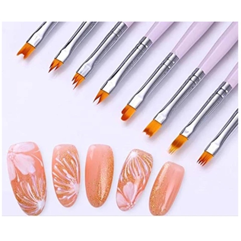 8 stk nail art fransk smil halvmåne form tegning bloom blomst pensel pen gel uv neglemaling diy kronblad gradient sæt manicure