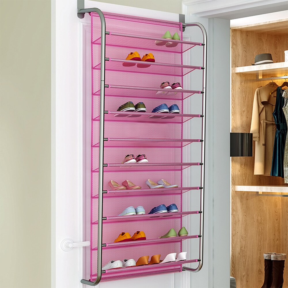 Simple Hallway Space Saving Shoe Rack 1pc Door Shoe Organizer Multi Layer Wall Cabinet Home Shoe Hanger: A pink