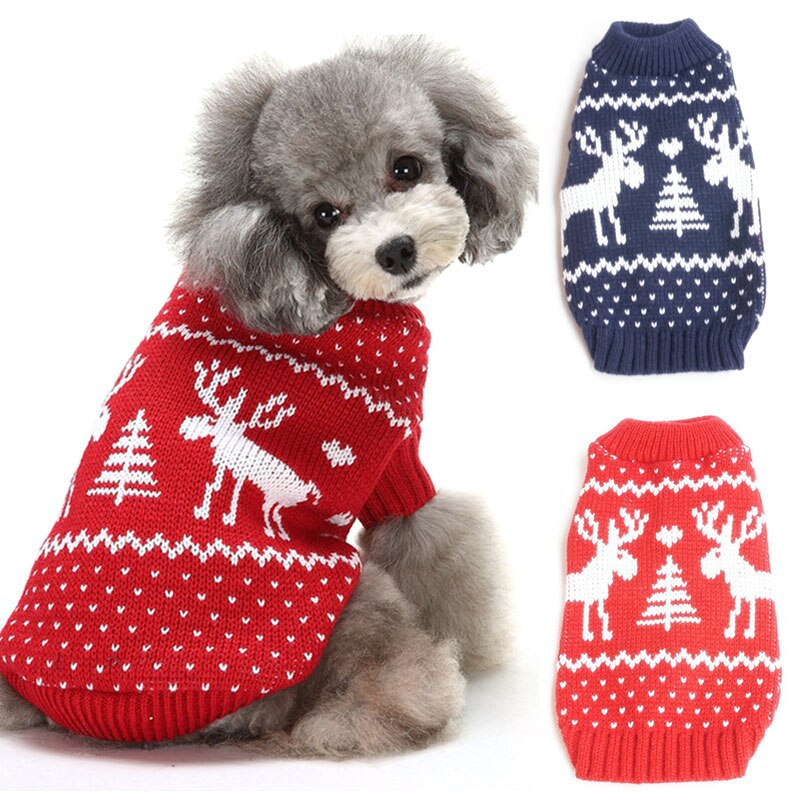Suéter con estampado de alce para mascotas, ropa cálida y cómoda para mascotas, suéter para perros rojo y azul, estilo navideño, Universal, Otoño e Invierno