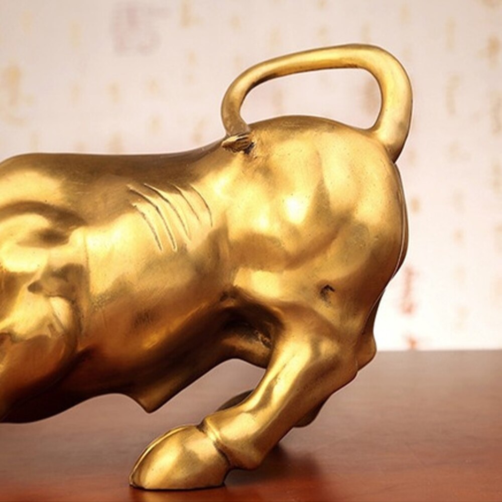 100% Messing Bull Wall Street Vee Sculptuur Koper Koe Standbeeld Mascotte Prachtige Ambachten Ornament Kantoor Decoratie Relatiegeschenk