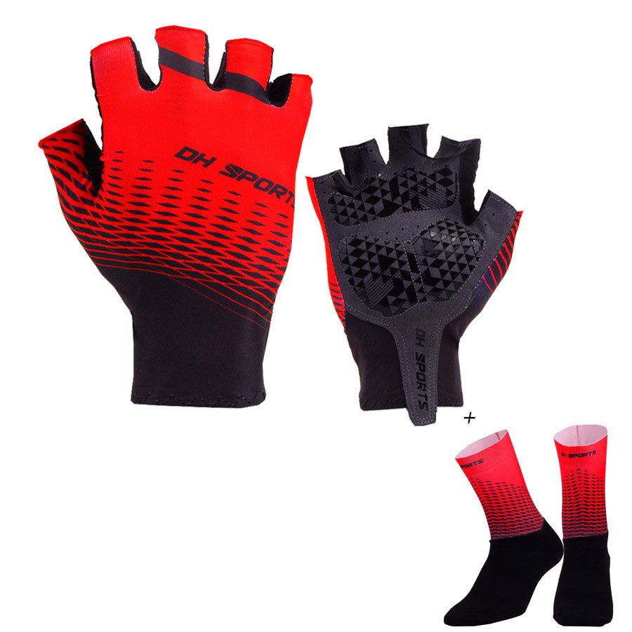 Neue Anti Unterhose Gel Pad Fahrrad Handschuhe mit Socken Kurz halb Finger Radfahren Handschuhe Atmungsaktive draussen-Sport Männer Fahrräder Handschuhe: rot / M