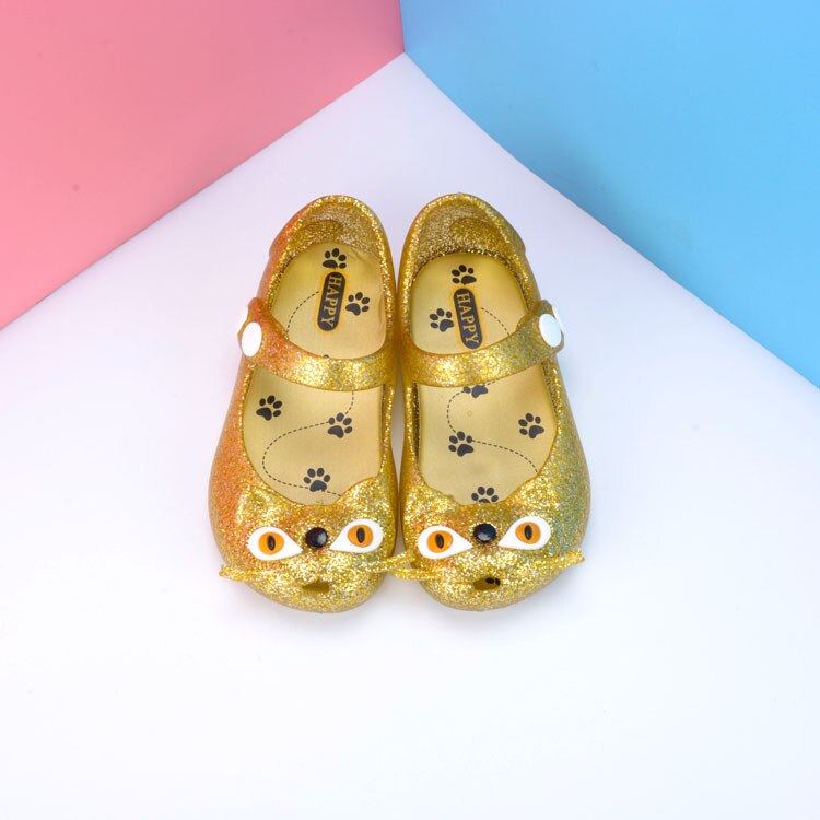 lykkelig logo søt 3 farger katter jente sko låve gelé sandaler baby sommer pvc jenter sandaler smålåve strandsko  sh057: Gylden / Eur 28 innersåle 15cm
