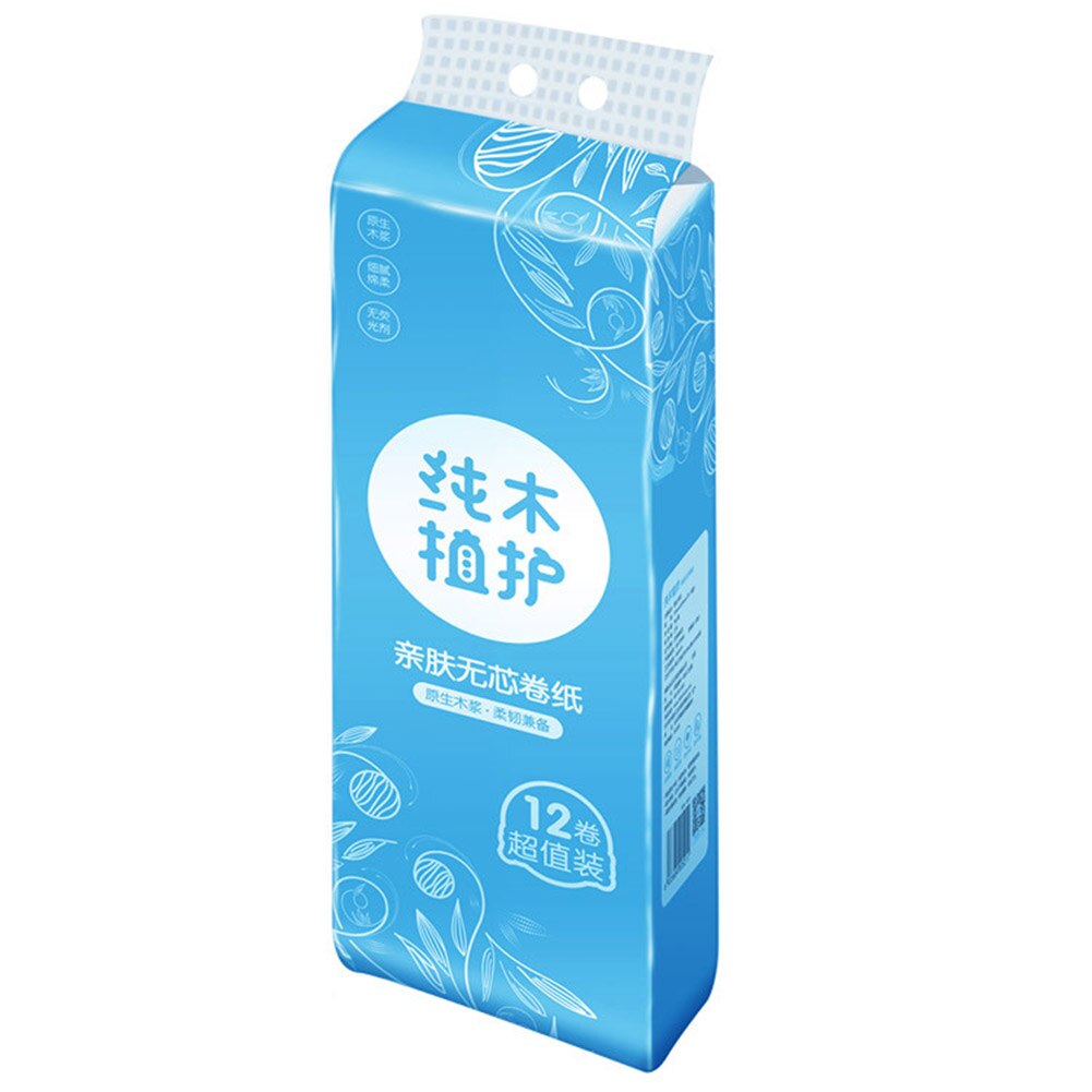 12 Rolls Coreless Roll Paper 4-Layer Thicken Wood Pulp Paper Towel Household Toilet Paper Bathroom Tissue Wetable Nakin Paper