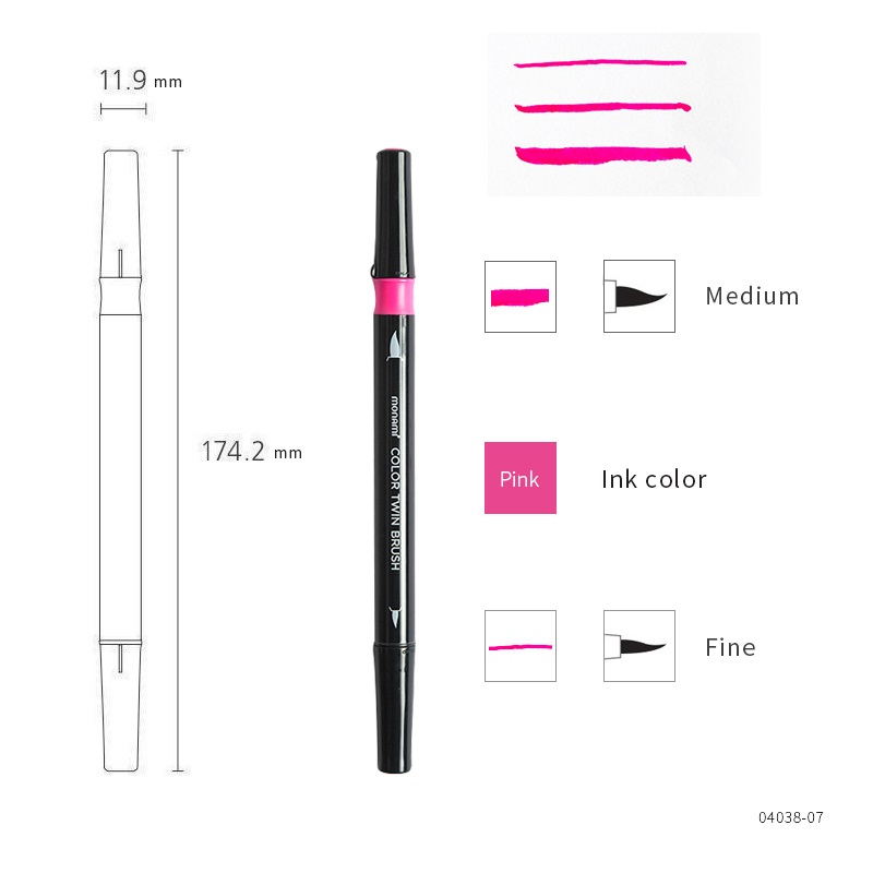 Monami Color Twin Brush Pen, Watercolor Art Home DIY Marker for Drawing Painting Doodle Calligraphy Liner School F554: 13 Pink