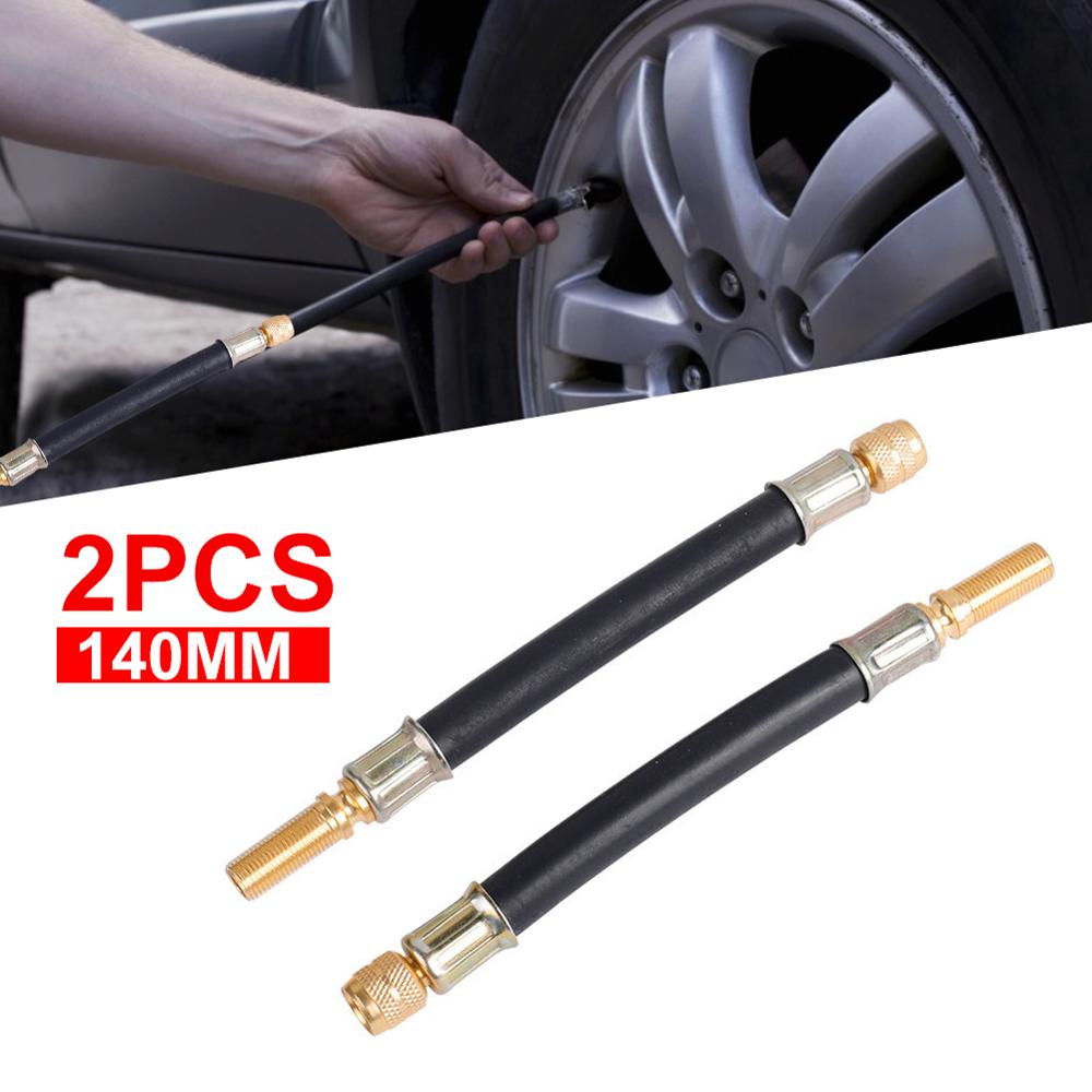2 x 140mm Brass Tire Valve Stem Extension Pole Caps Extender Flexible Rubber Hose Car Wheel Valve Stem Tire Valve Extension