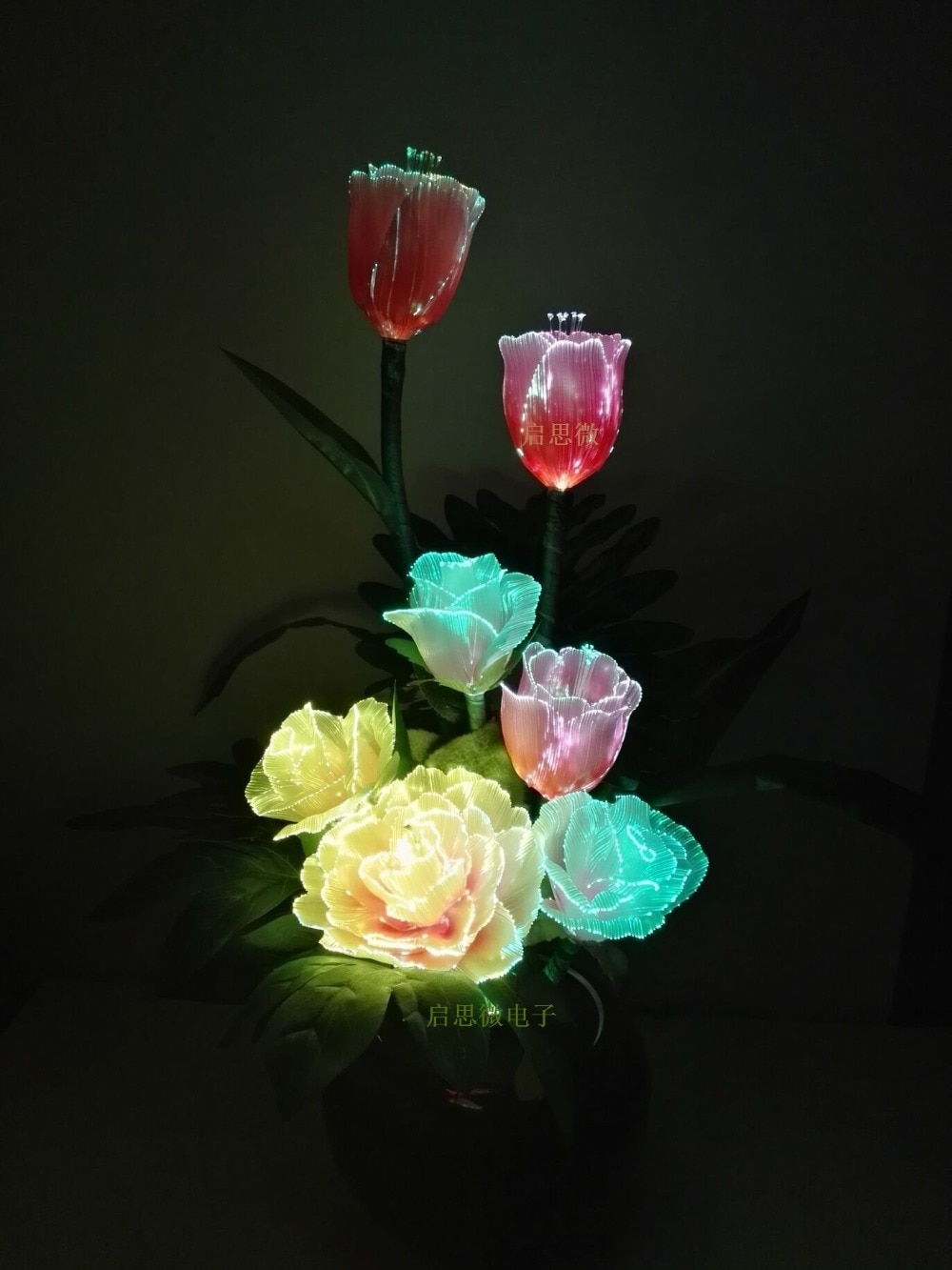 Led fiber optic verlichting Kunstbloemen Zijden bloemen Europese Fall Vivid Peony Rose Tulpen Nep Leaf Led lamp
