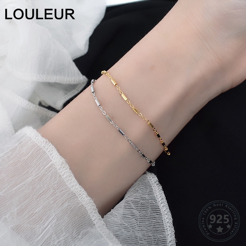 Louleur 925 Sterling Zilver Minimalistische Slanke Armbanden Voor Vrouwen Mode Romantische Gold Siver Zus Armbanden Vrouwelijke Sieraden