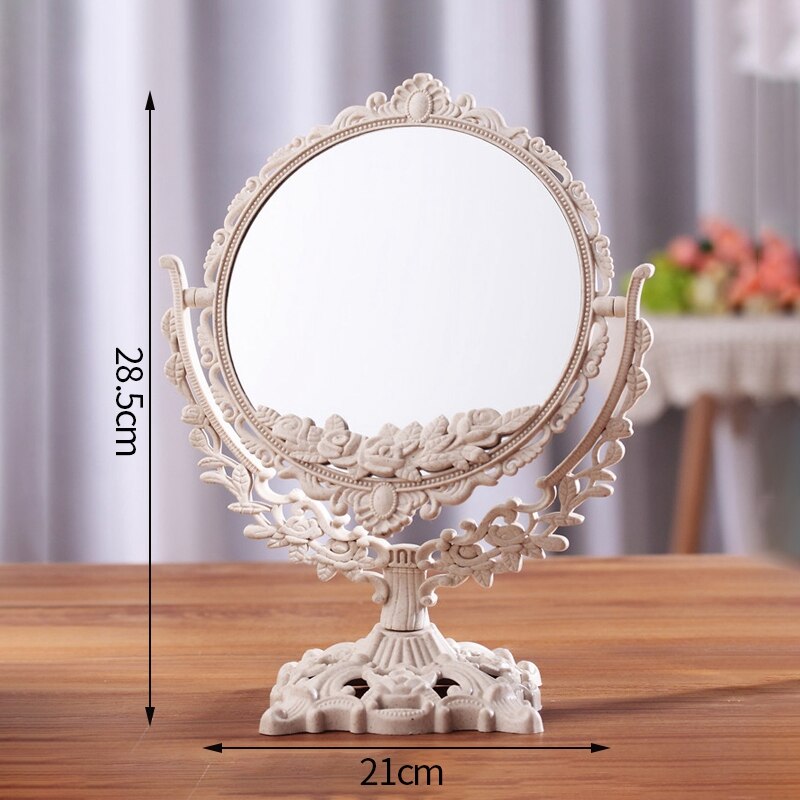 Double-sided Rotational Vanity Mirrors European Retro Makeup Mirror Dressing Table Decorations Home Ornaments Supplies: Round shape
