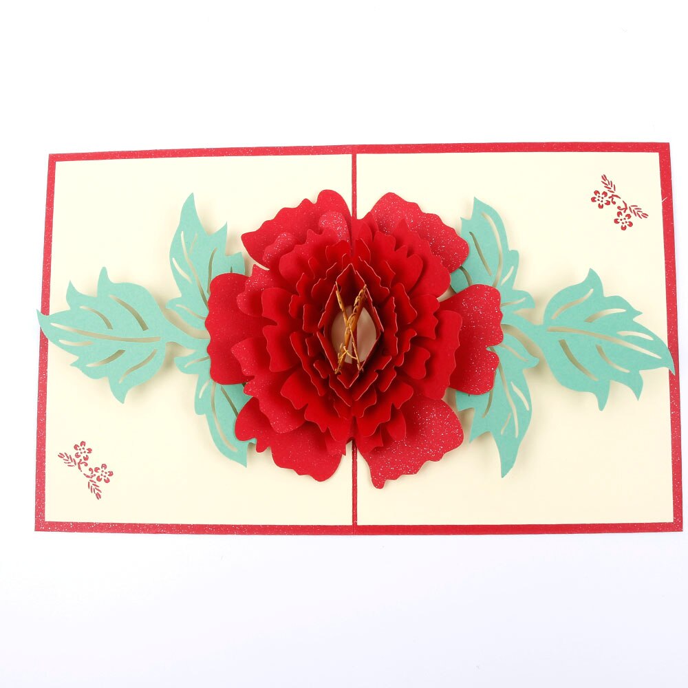 3D Pop Up Greeting Cards Peony Birthday Valentine Mother's Day Christmas Thanks Postcard Letter Paper