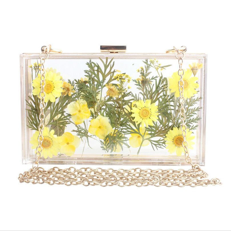 Bolso de mano de plástico con flores transparentes para mujer, bolsa de hombro transparente, de noche, con perlas: G Style 02