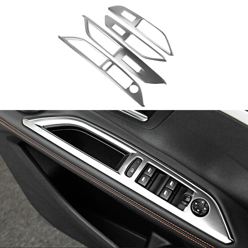 4Pcs Car Window Lift Switch Control Panel Frame Cover Trim Bezel Fit for Peugeot 3008 GT 5008 GT