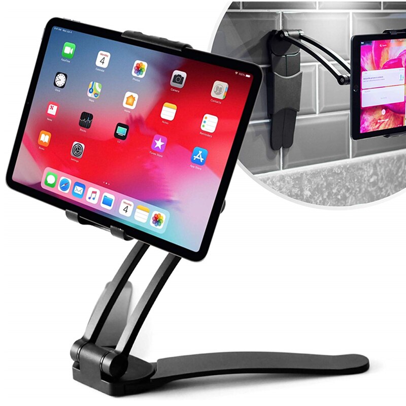 2-in-1 Tablet Stand - Foldable Aluminum Alloy Kitchen Mount & Desktop Holder - 360° Rotating for 4-11" iPad Mini