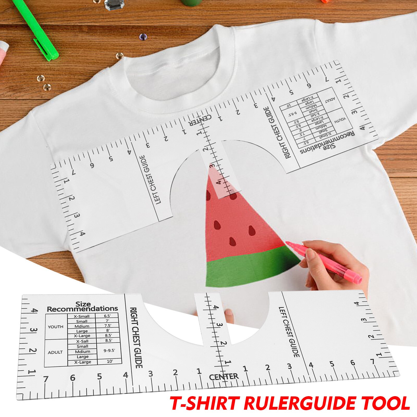 35# Transparent Acrylic T-Shirt Guide Ruler Vinyl Ruler Alignment Fabric Centering Tool Fabric DIY Crafts Sewing Accessories