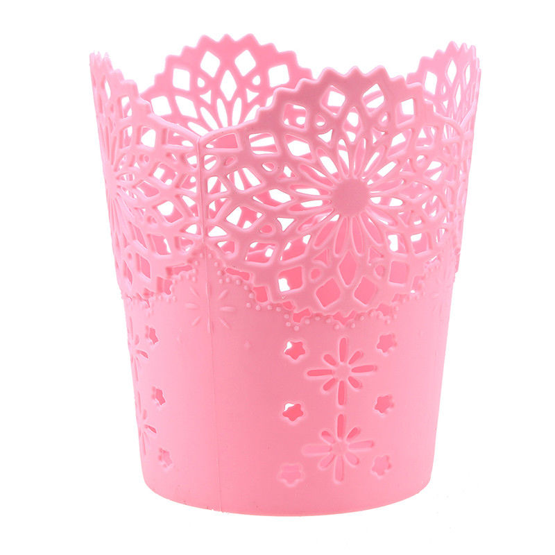 Pot de fleurs en dentelle | Ajouré support de rangement de bureau pour stylos brosses de maquillage, Vase de fleurs: Pink