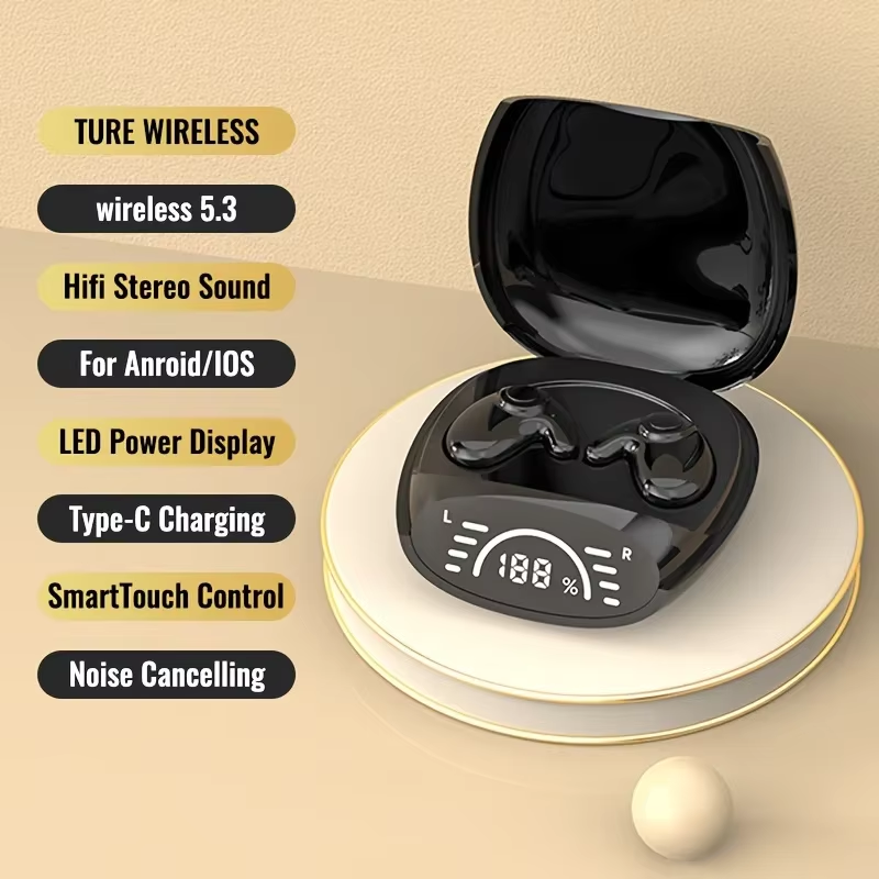 Bluetooth sports 5.3 langattomat korvatulpat, erittäin ohuet, näkymättömyyttä ja melua vaimentavat urheilukuulokkeet kaikille älypuhelimille: Musta