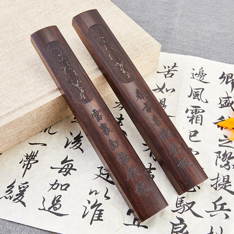 2pcs Paperweight Solid Wood Chinese Calligraphy Special Paperweights Classical Carving Crafts PaperWeight Stationery Supply