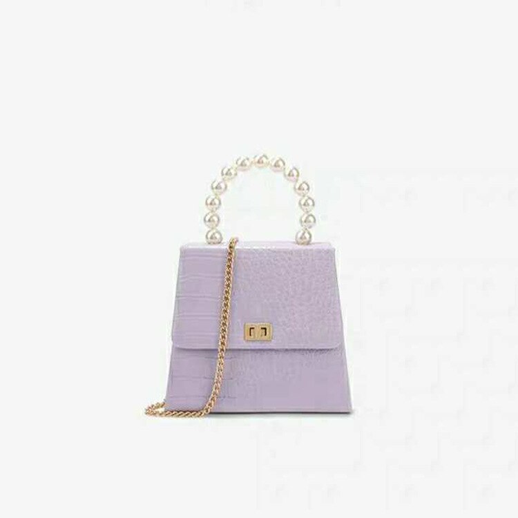 Cross border women's bag autumn and winter Pearl handbag Korean version tide crocodile single shoulder slant cross bag: Locked Purple