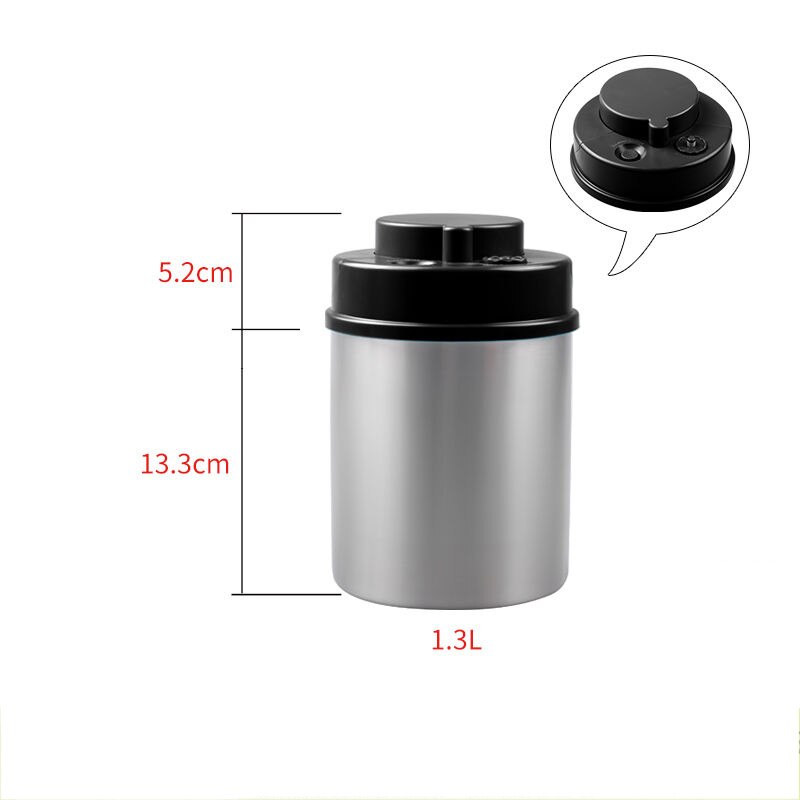 Large capacity vacuum sealed tank stainless steel container food storage bottle coffee bean tank storage tank kitchen storage: Black cover1300ml