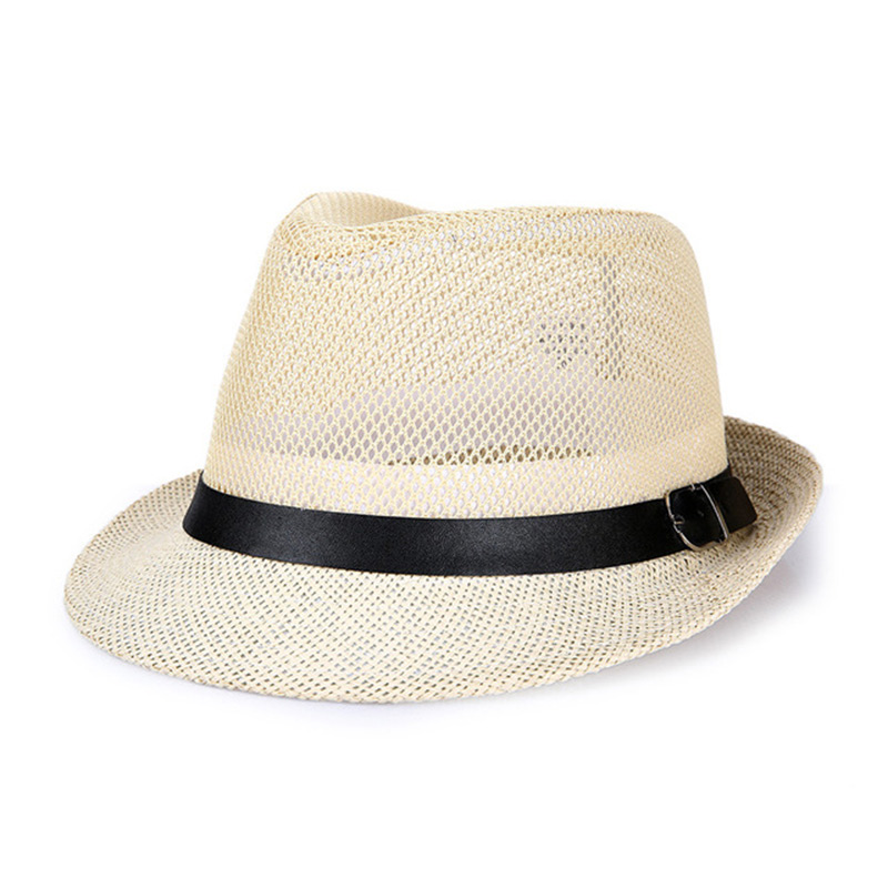 Trendy hoed heren jazz hoed zomer casual ademend heren en dames zachte hoeden zonneklep zonnepet cowboyhoeden netpet: Beige