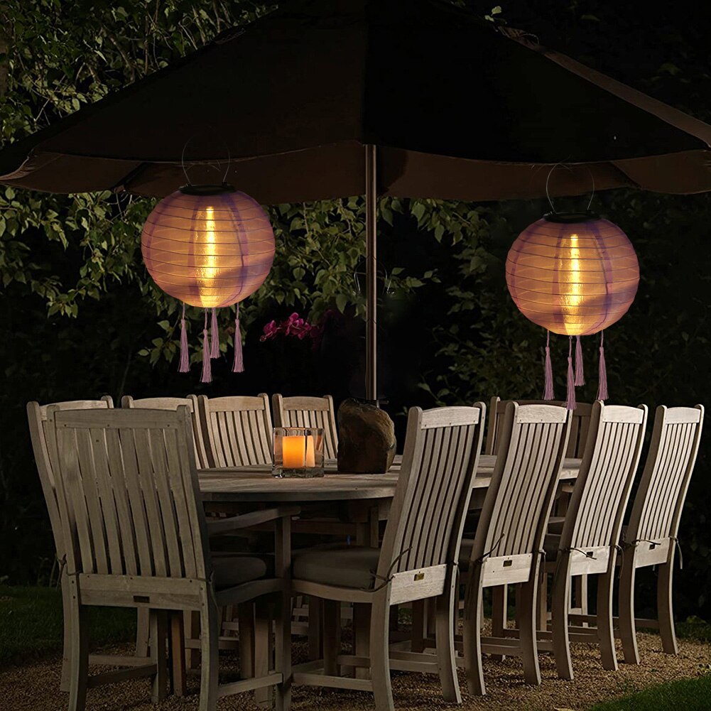 Farolillos solares LED de 8 pulgadas, luz de de Color sólido con borla, lámpara colgante a prueba de agua, lámpara colgante Global, iluminación de paisaje para