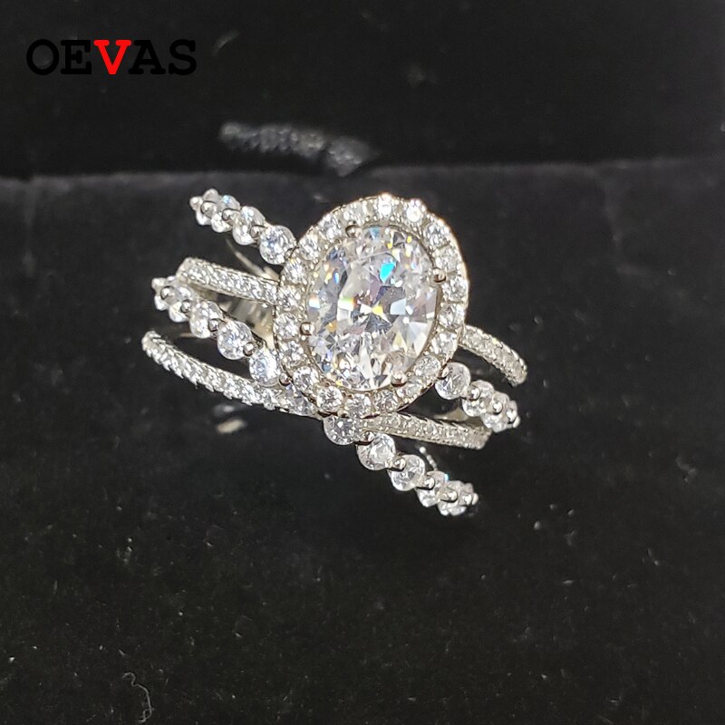 Oevas 100% 925 sterling sølv bruderinge funklende høj carbon diamant bryllup forlovelsesfest fine smykker